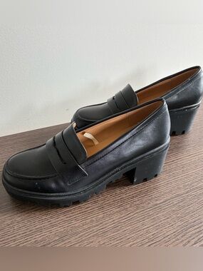 Mudd Penny Loafers Women’s Size 8.5 Black Chunky Platform Lug Block Heel Y2K